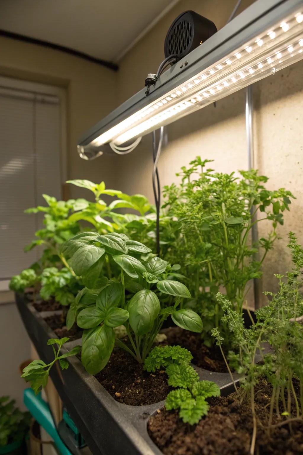 Grow your own fresh herbs right in your basement for a culinary delight.