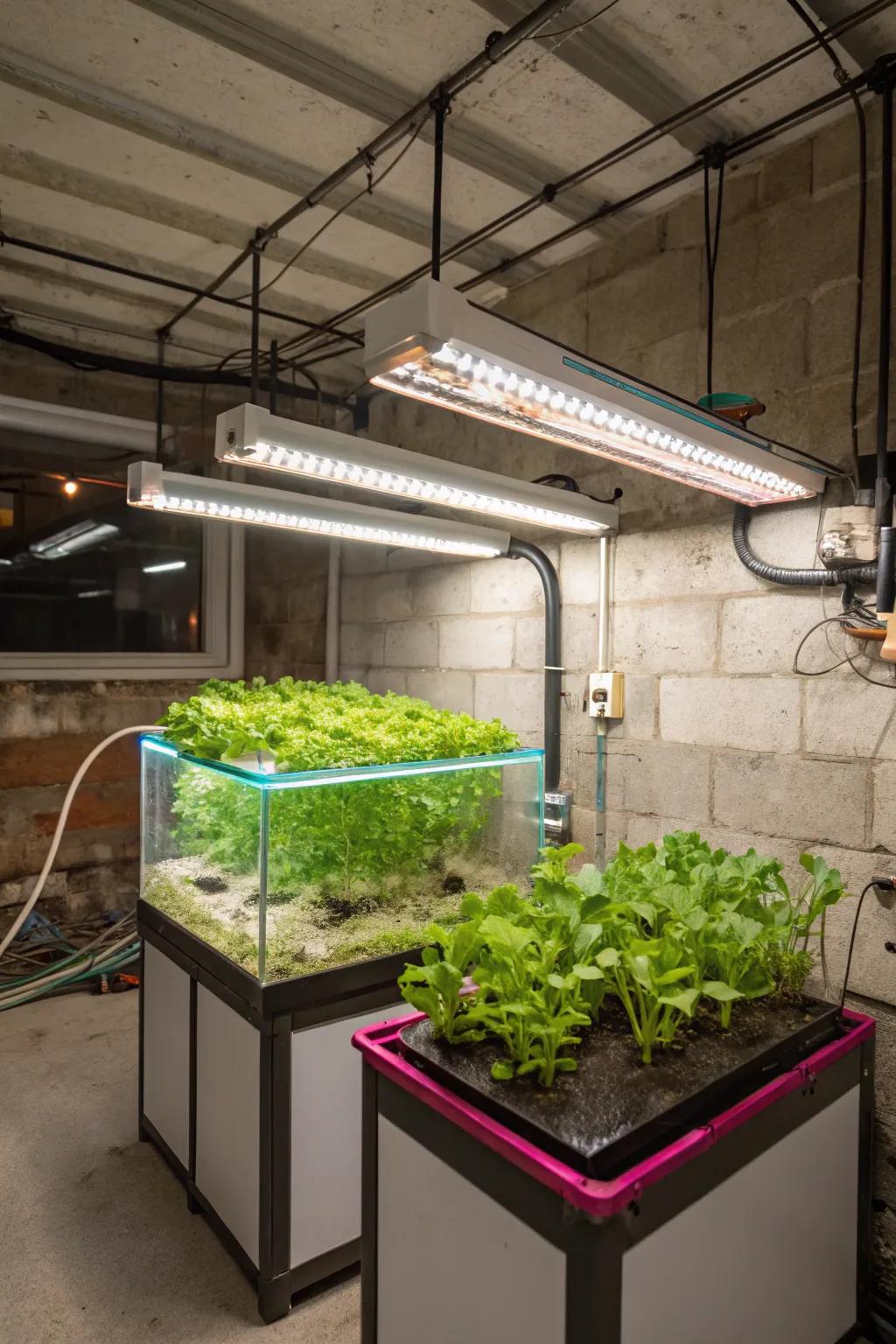 Explore the future of gardening with a simple hydroponic system in your basement.