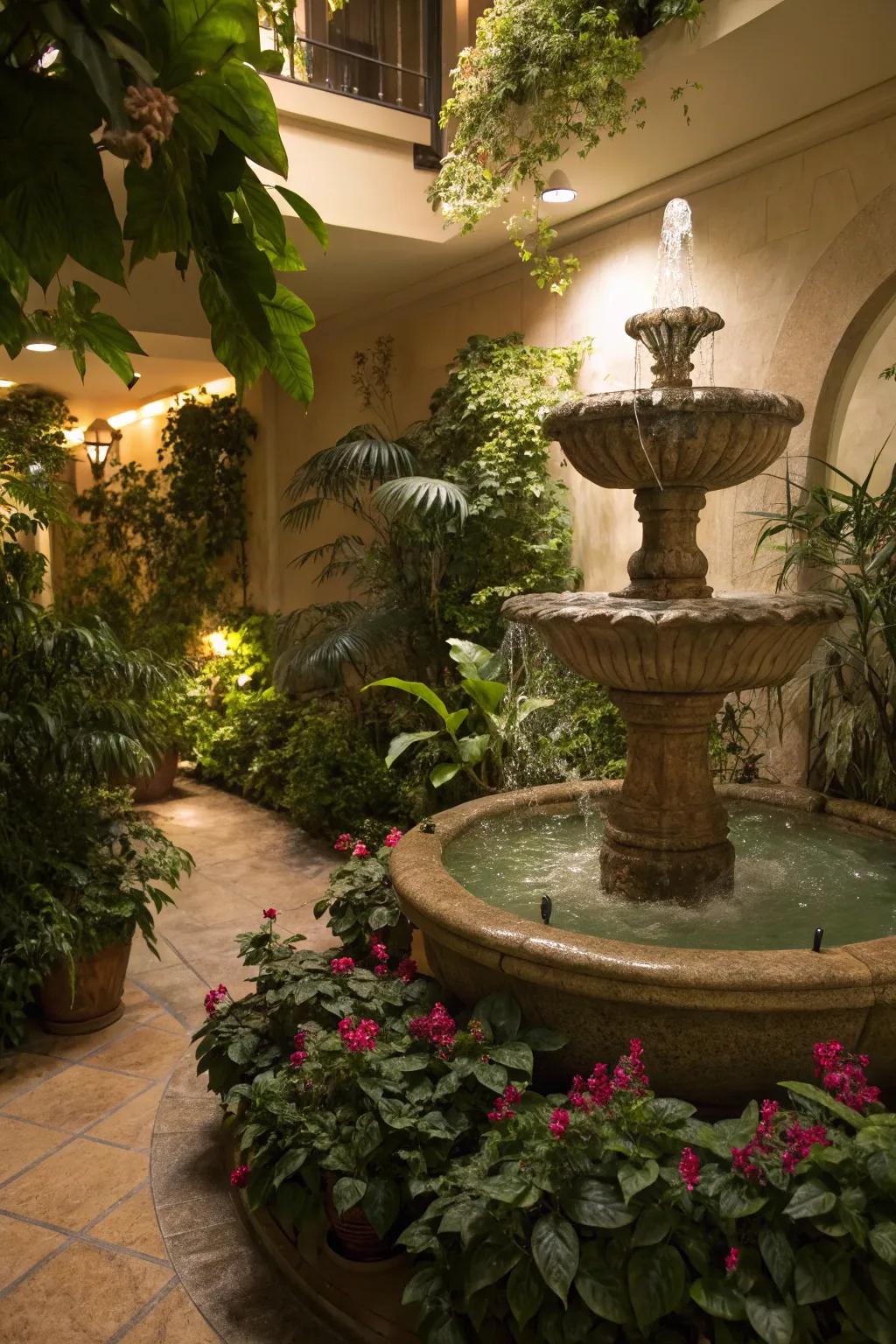 Enhance your basement garden's ambiance with a soothing water feature.