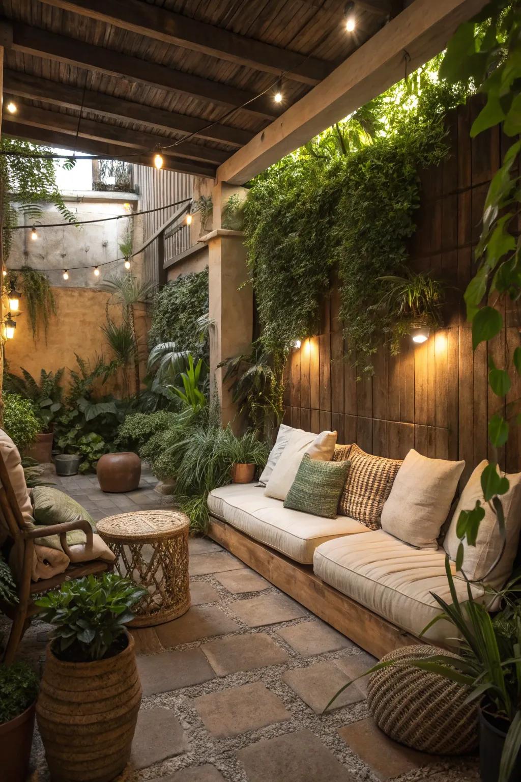 Relax in your basement garden with a cozy seating nook.