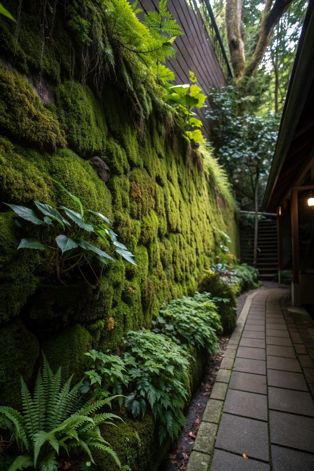 Bring a unique touch to your basement garden with a living moss wall.