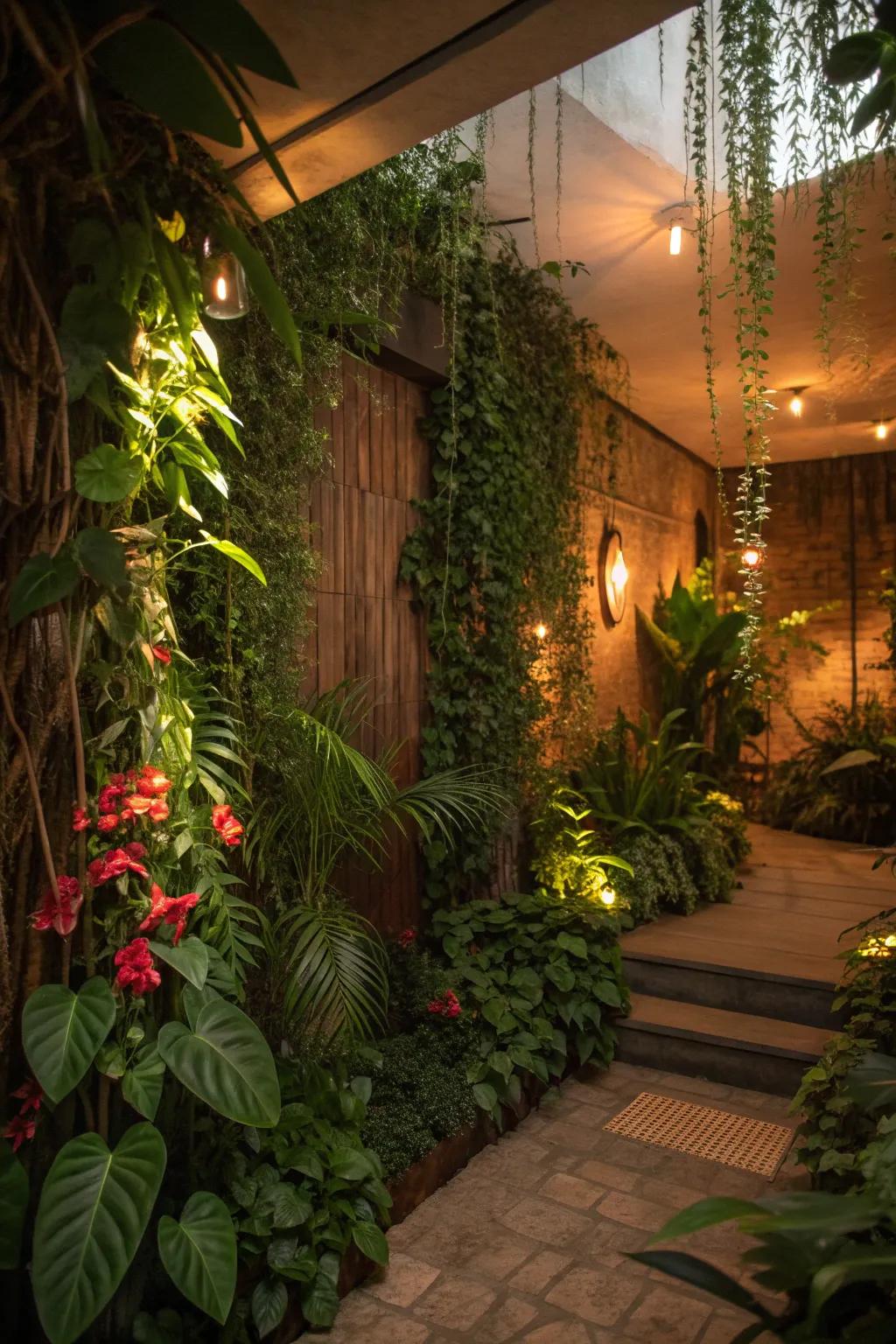 Embrace the wild side with a jungle-themed basement garden.