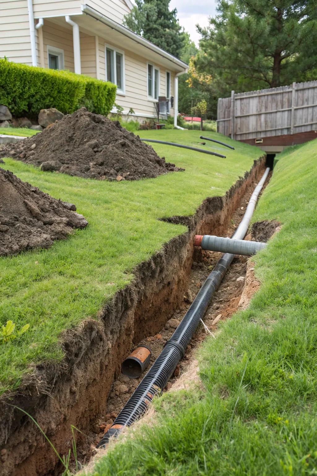 Invisible drainage pipes work silently to keep your yard dry.