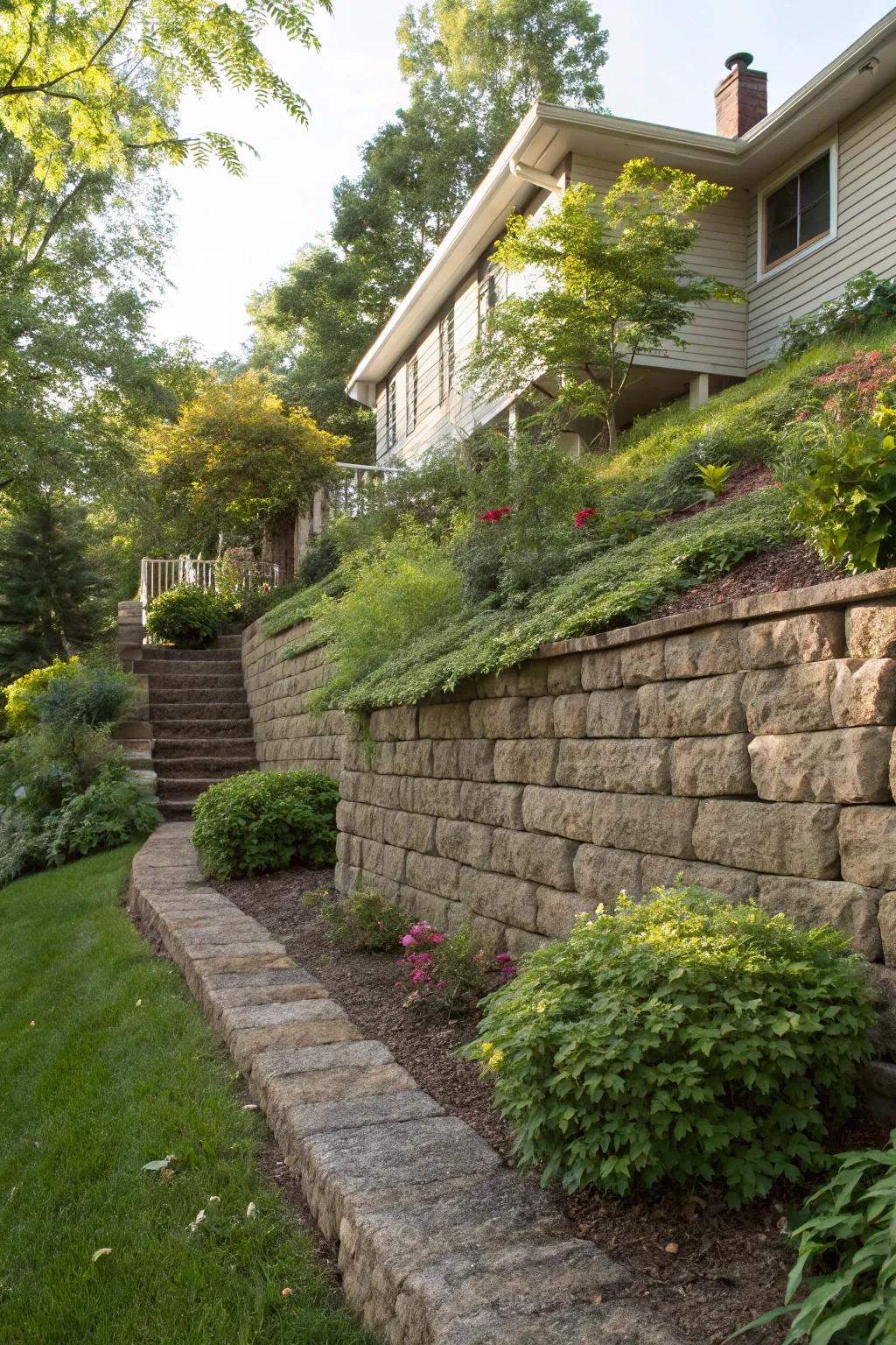 Retaining walls offer a robust solution for managing water and soil.