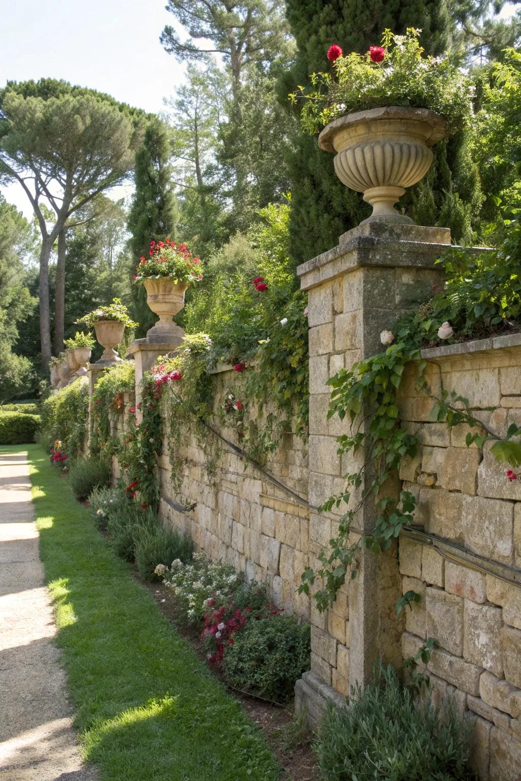 Decorative elements personalize and enhance stone walls.
