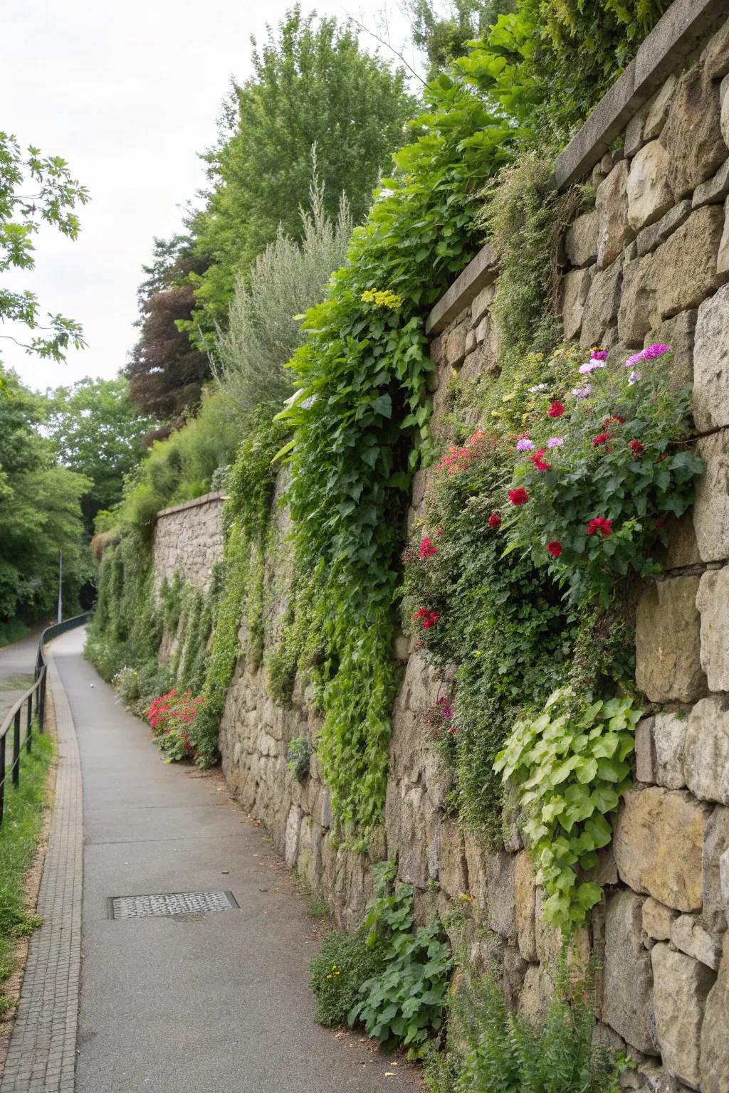 Stone walls can double as lush vertical gardens.