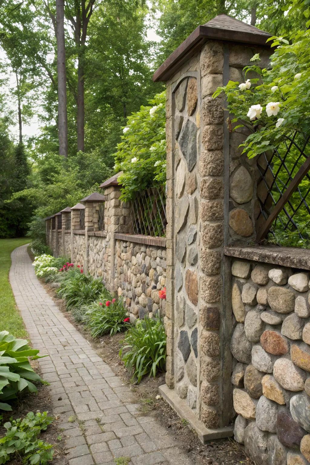Patterned stone walls inject personality into garden landscapes.