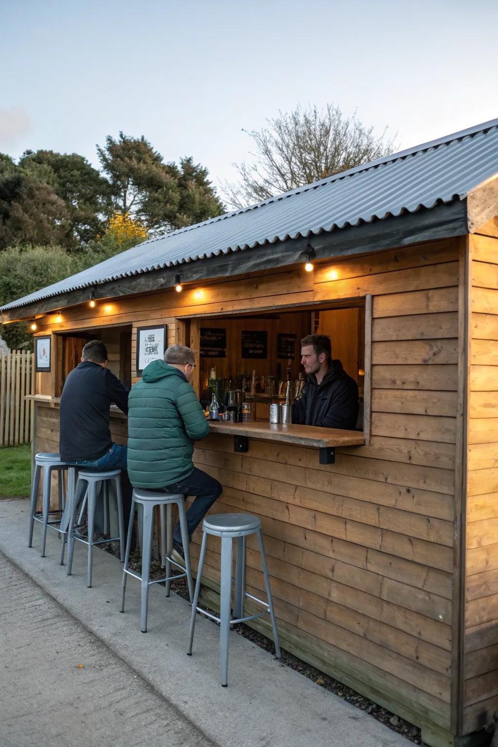 An open serving window transforms your shed into a social hub.