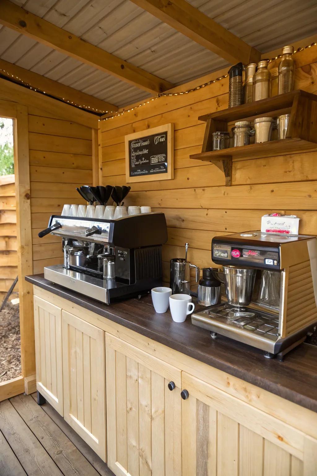 Create your own espresso haven in a shed bar.