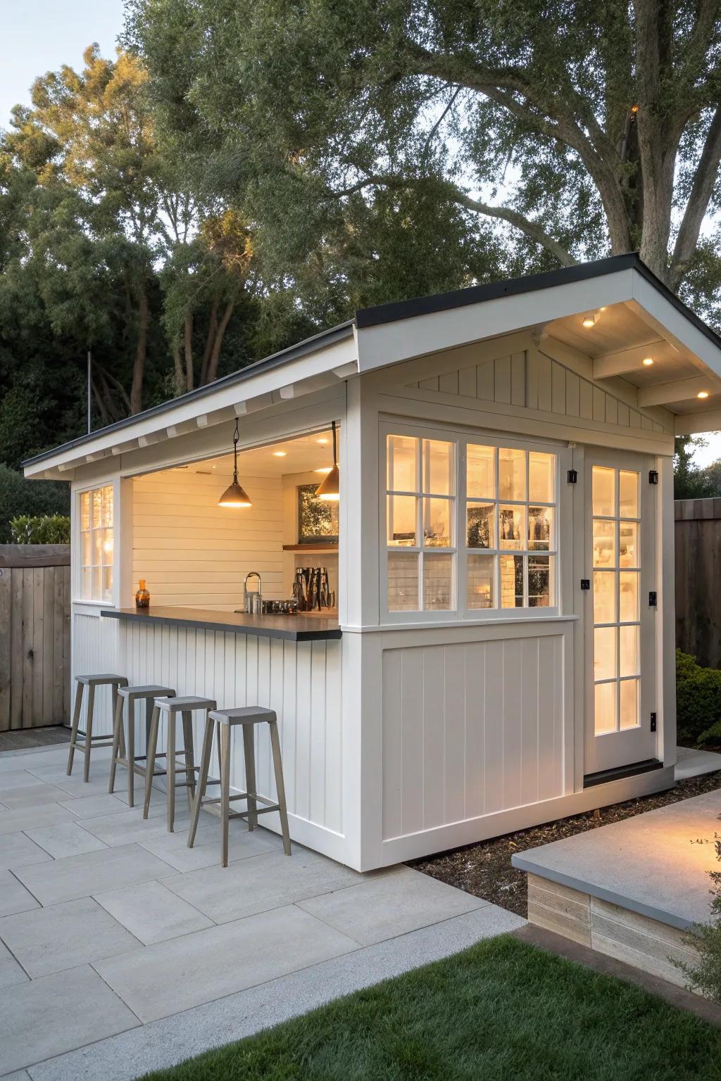 A minimalist shed bar offers simplicity and elegance.