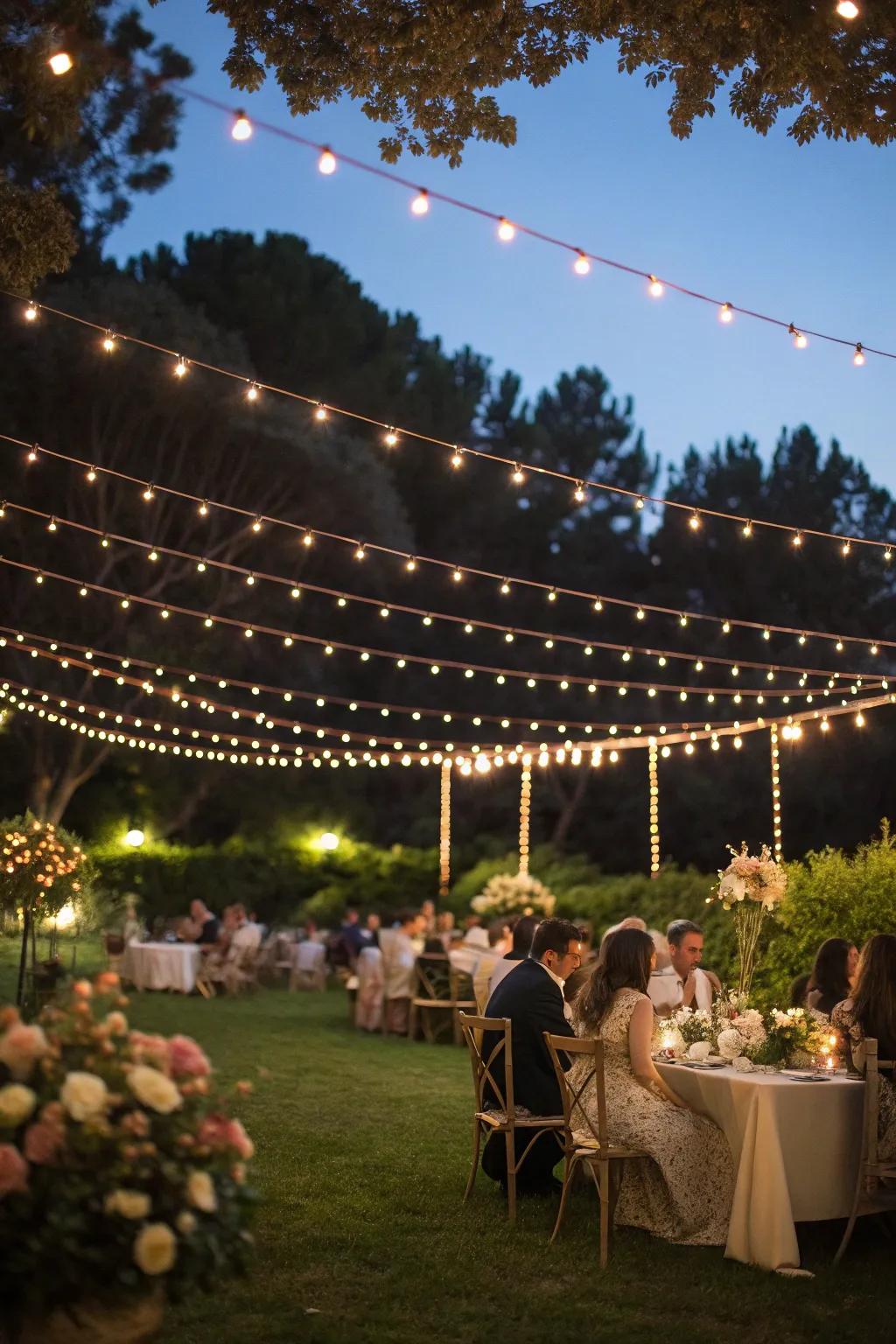 String lights add a whimsical touch to any outdoor wedding.