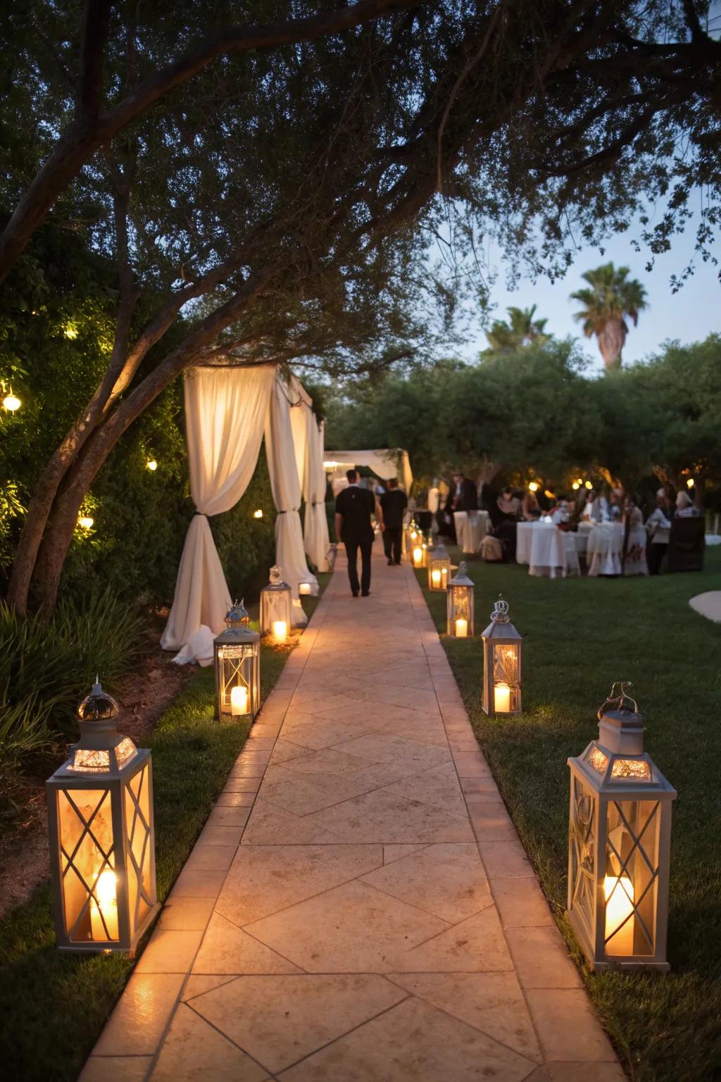 Lanterns along pathways offer both guidance and charm.