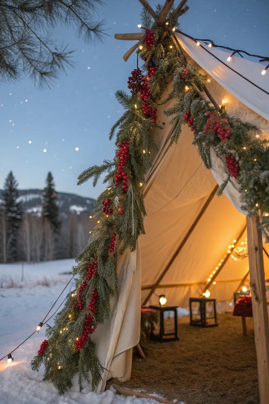 Garlands bring the freshness of the outdoors into your Christmas tent.