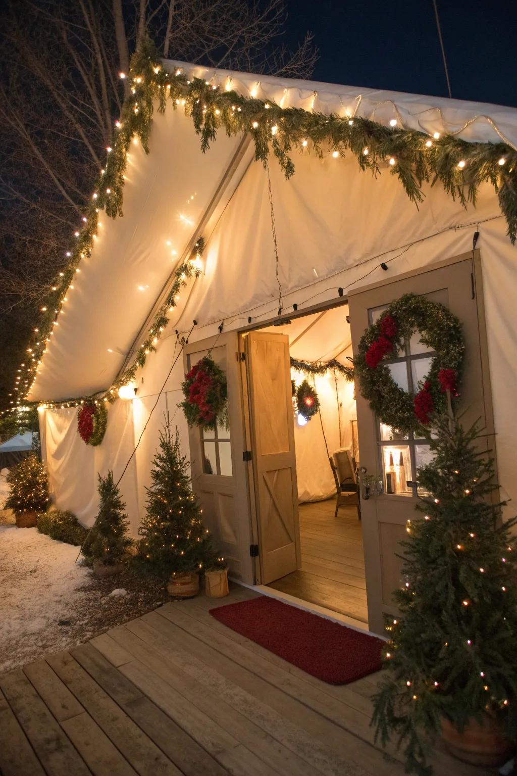 Wreaths add a touch of classic holiday cheer to your Christmas tent.