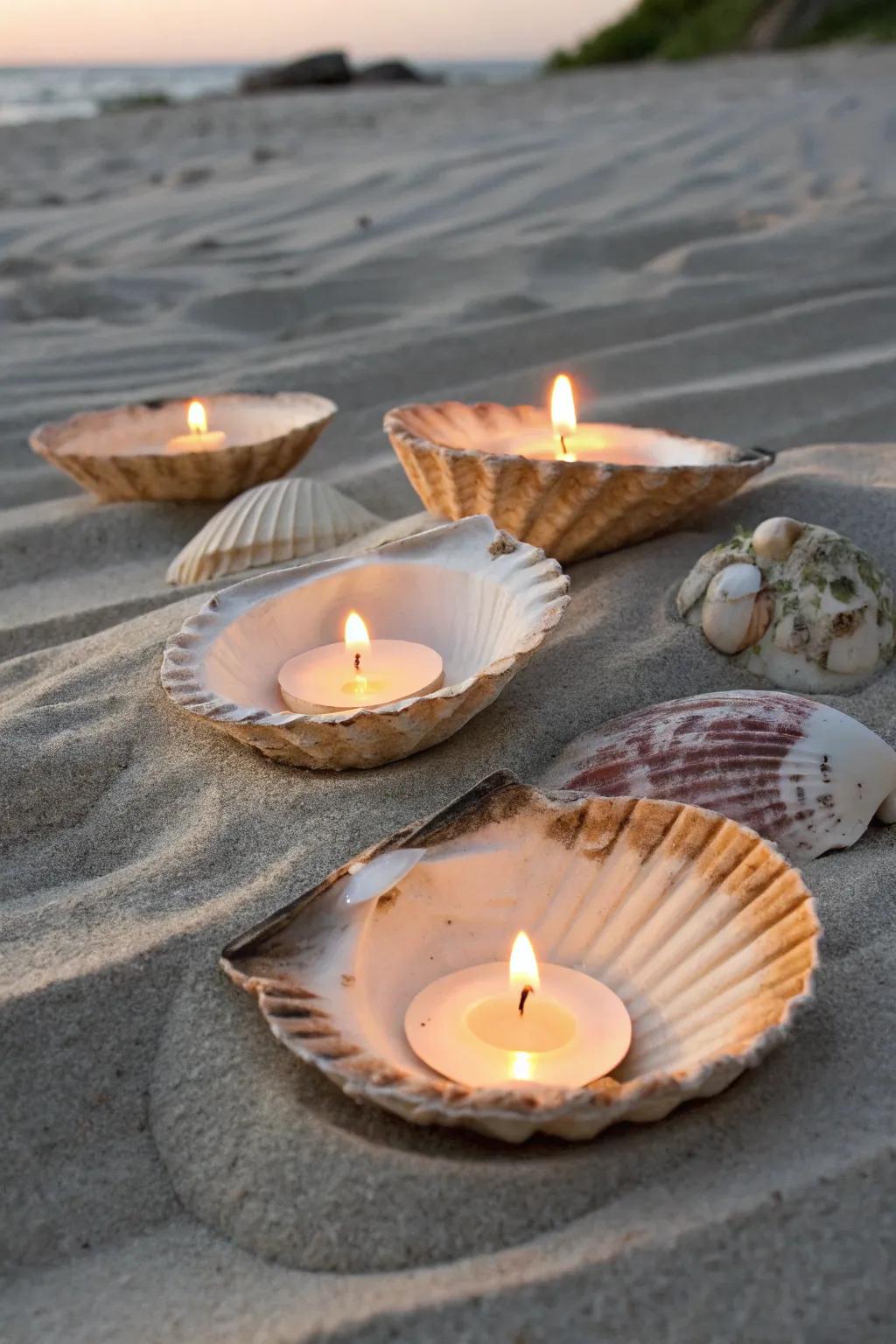 Seashell candle holders for a coastal vibe.
