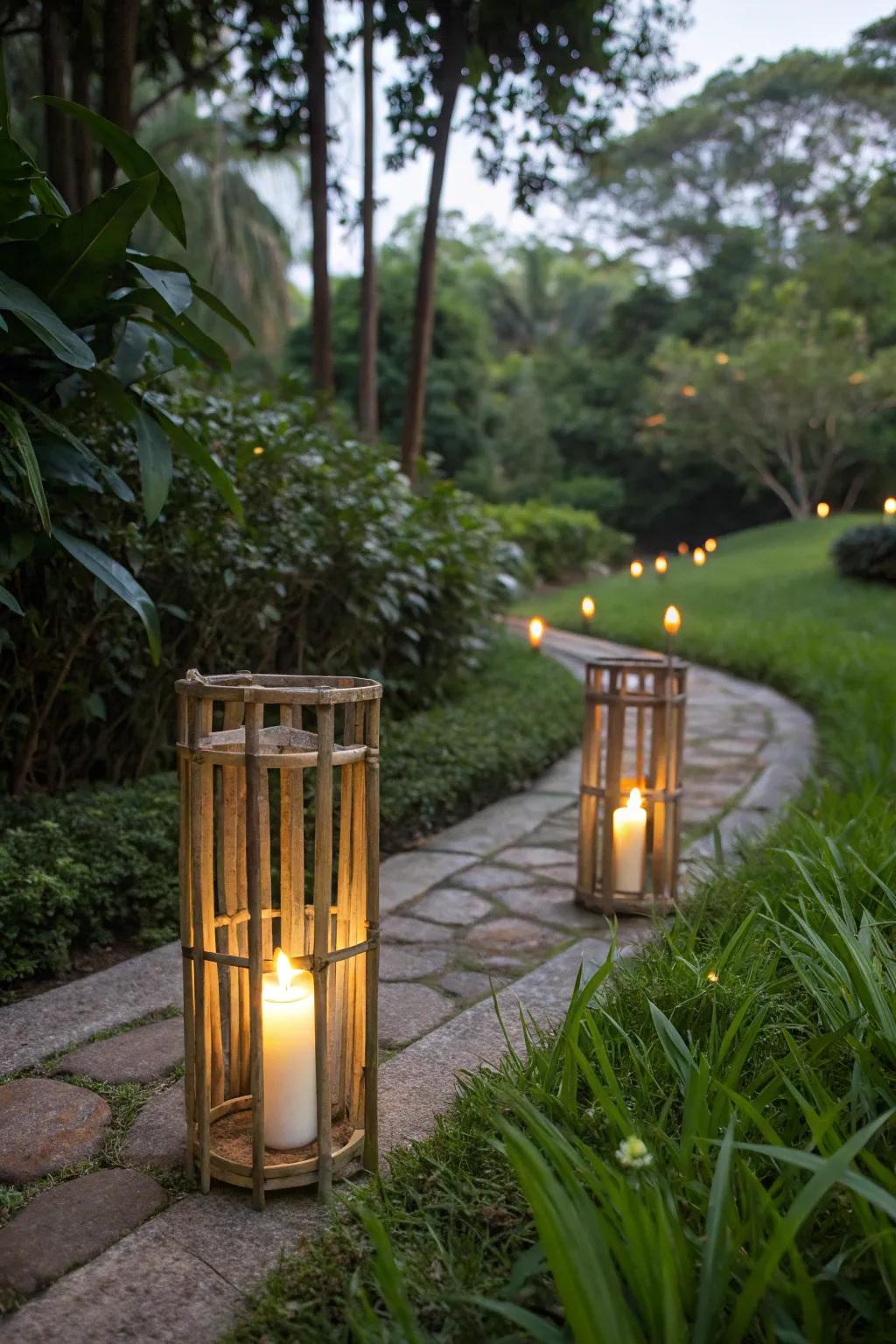 Bamboo lanterns for a tropical evening ambiance.