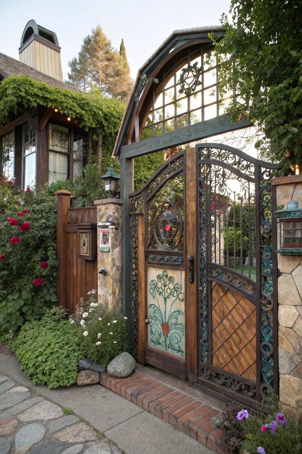 An eclectic gate design adds personal flair and storytelling.