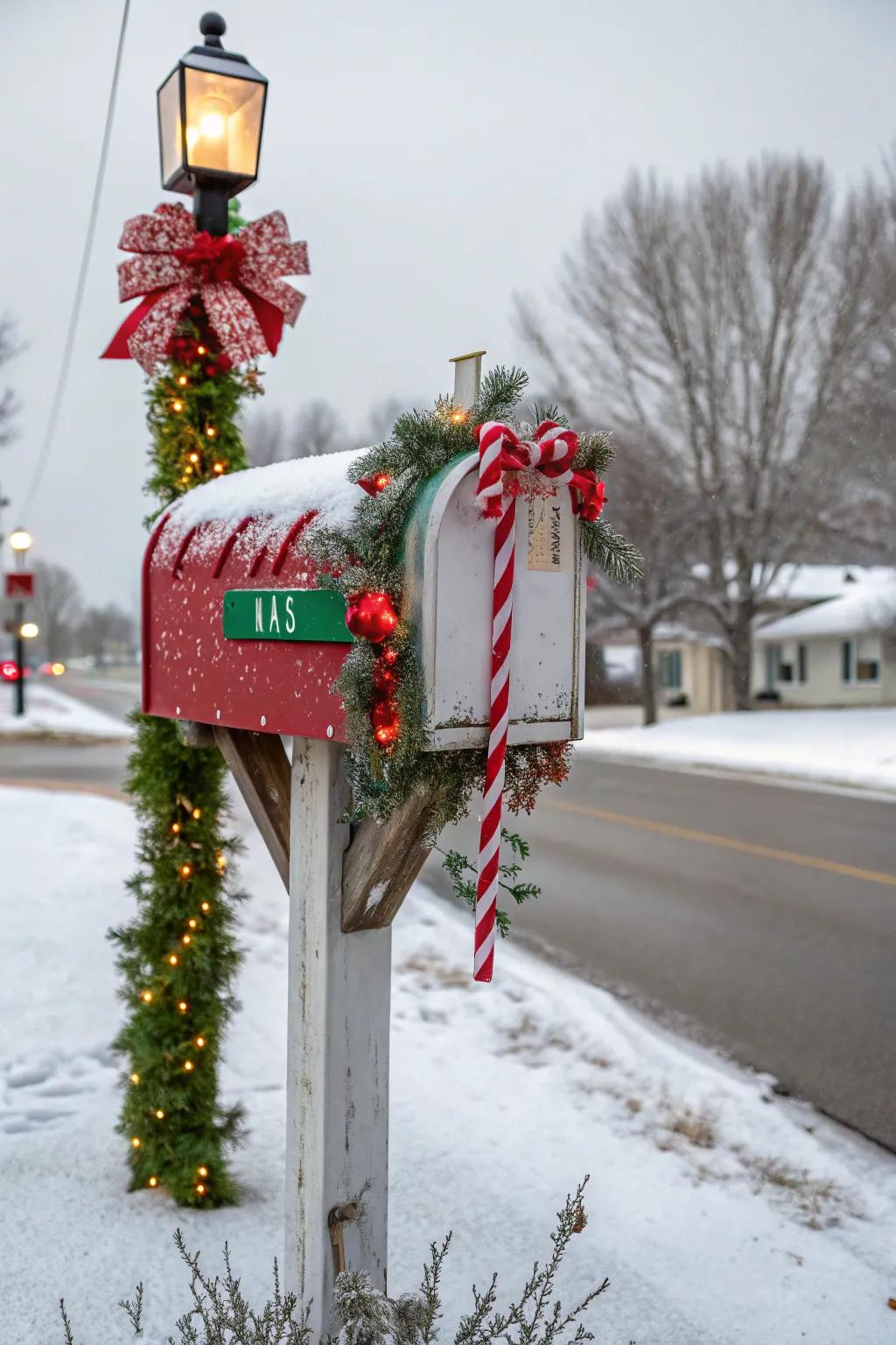 A mailbox showcasing the timeless Christmas colors, bursting with festive spirit.