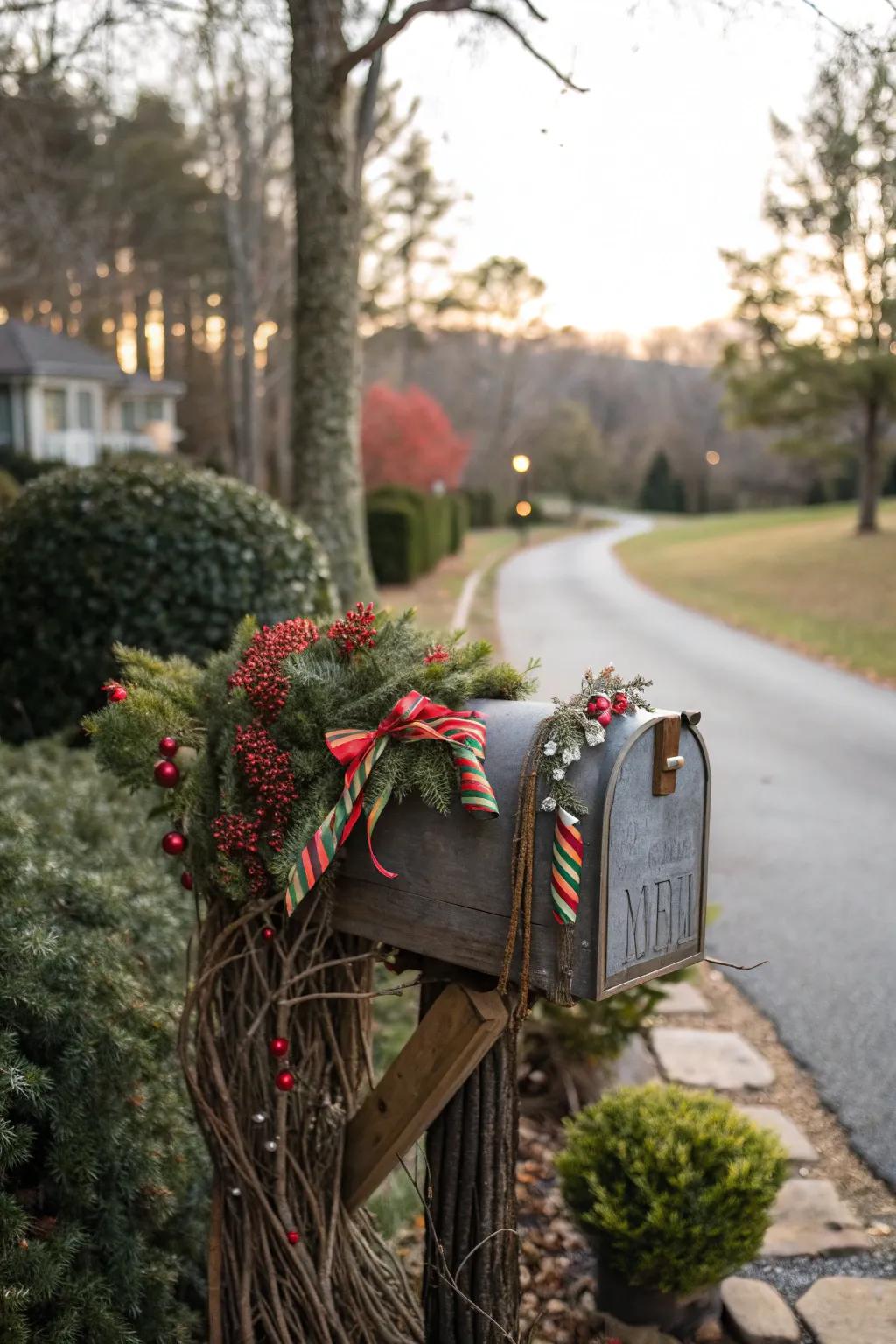 A mailbox design featuring natural twigs and branches, adding rustic charm.