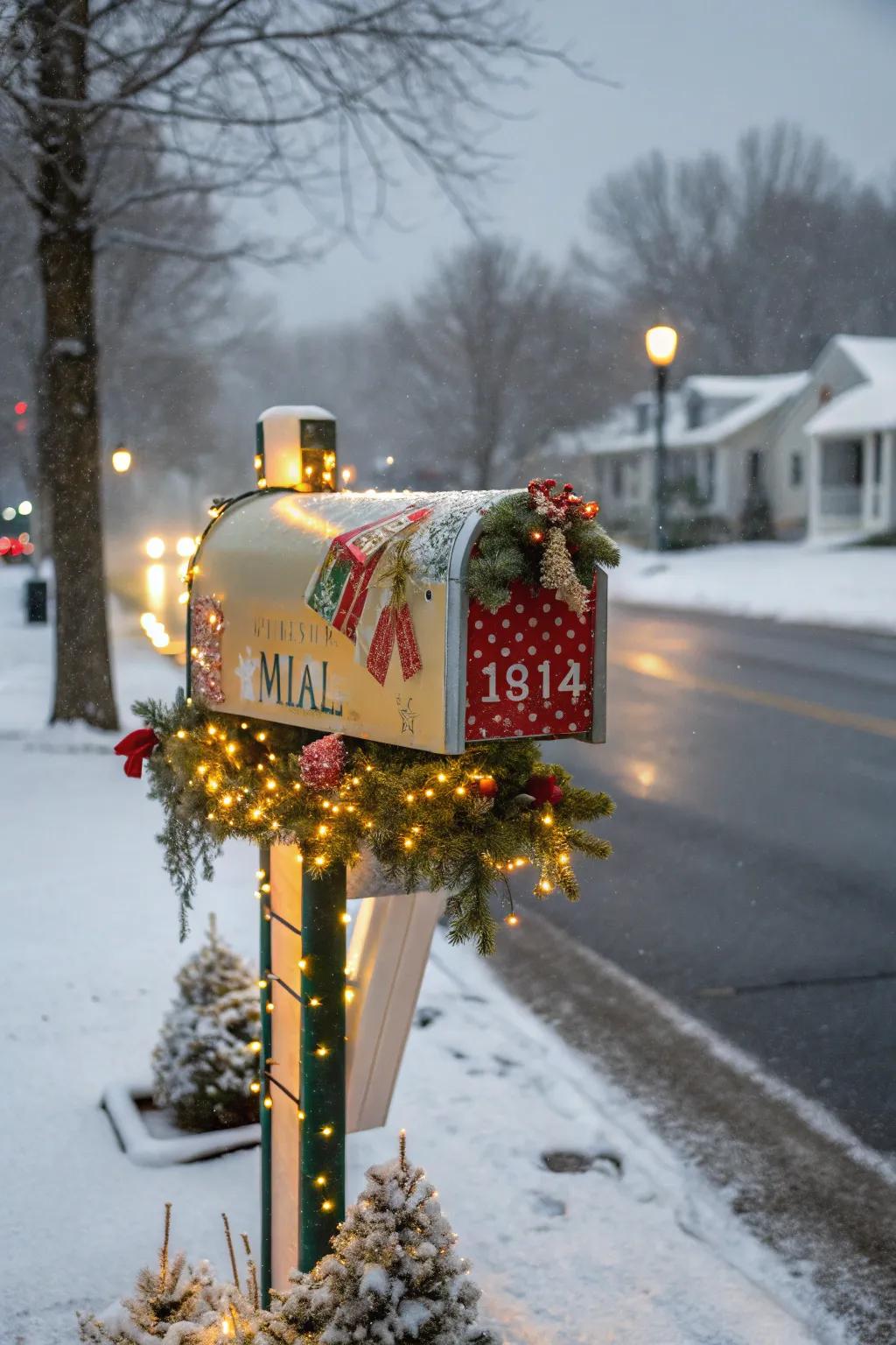 A cheerful mailbox adorned with a holiday banner, spreading festive joy.