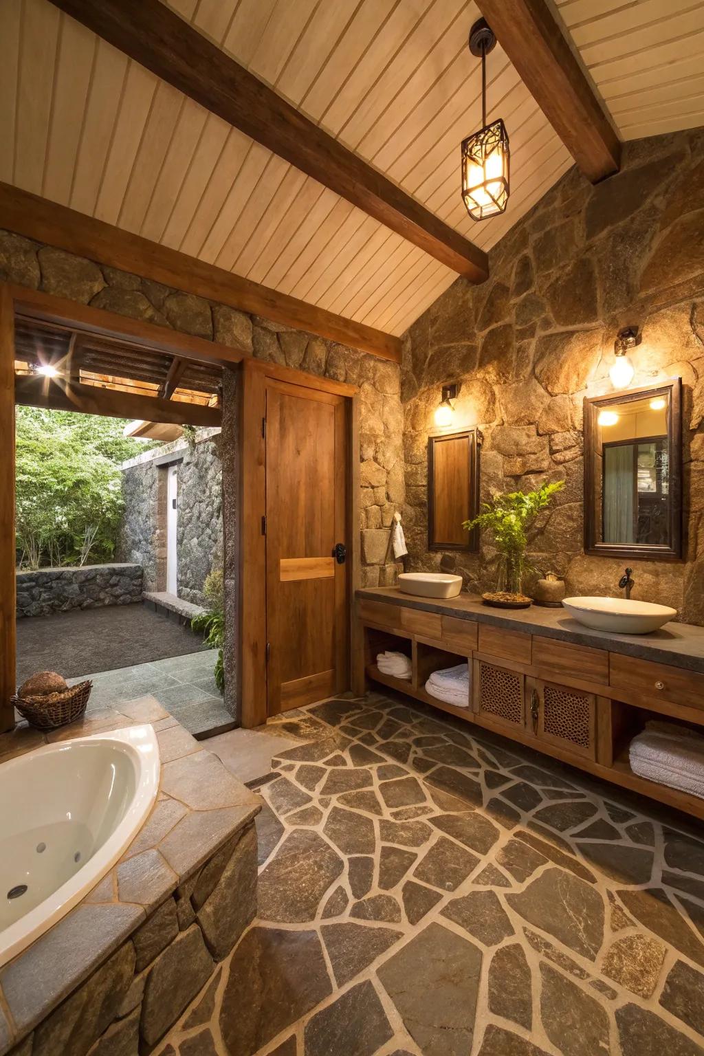 Natural stone adds an organic touch to your cabana bathroom.