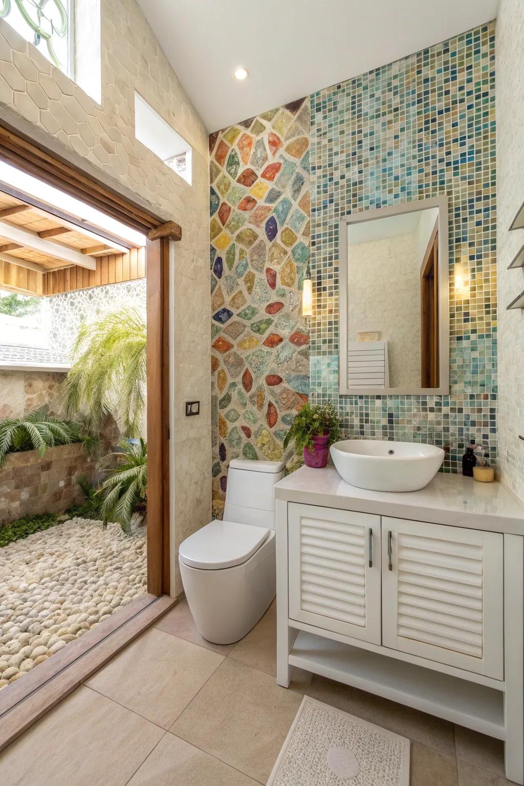 Textured tiles bring personality and detail to your cabana bathroom.