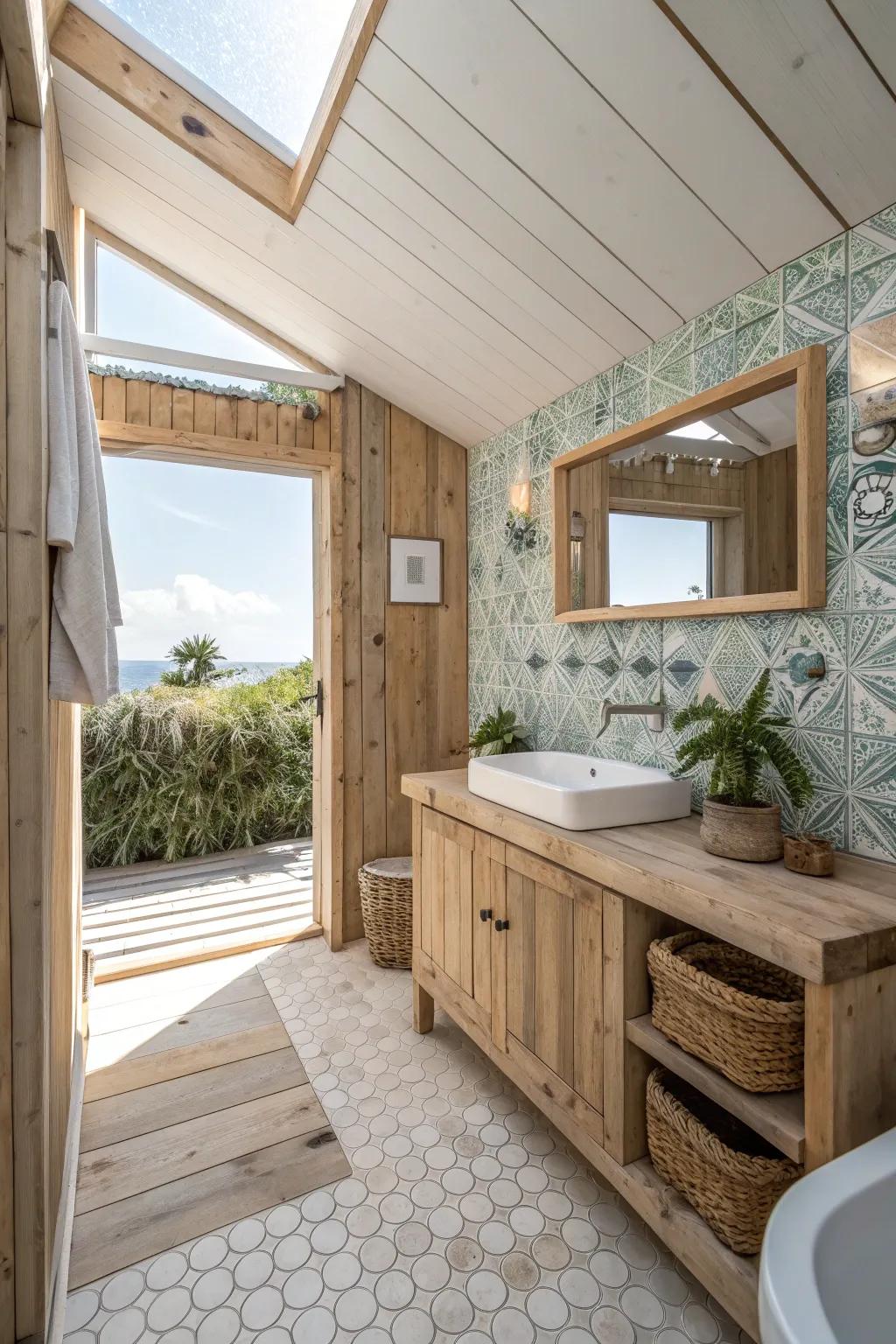 Eco-friendly materials blend style with sustainability in your cabana bathroom.