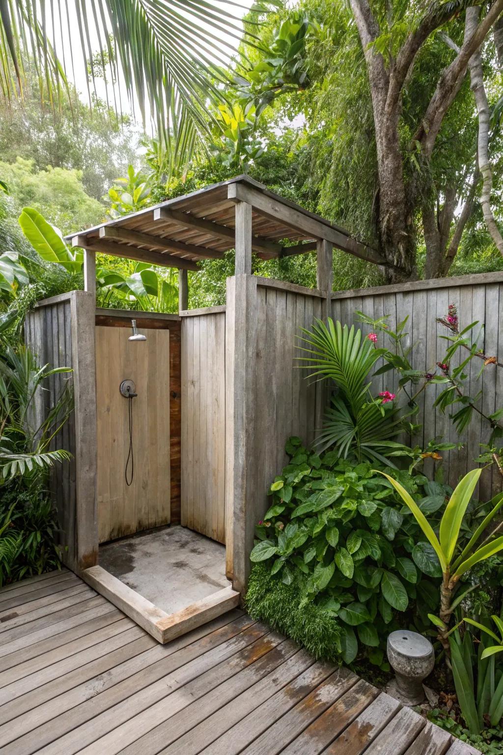 An outdoor shower offers a luxurious, resort-like experience at home.