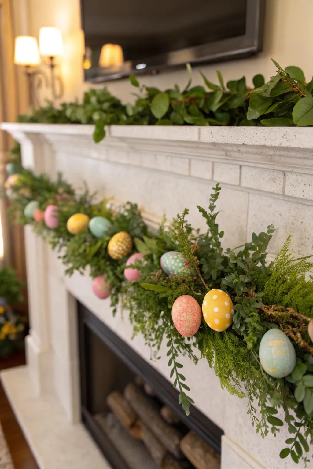 Easter eggs add a festive touch to a spring garland.