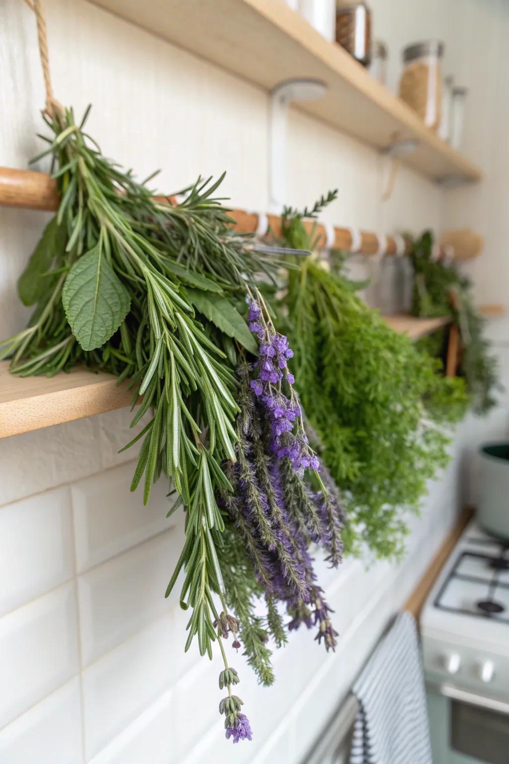 Herbs add a fragrant and natural touch to a spring garland.