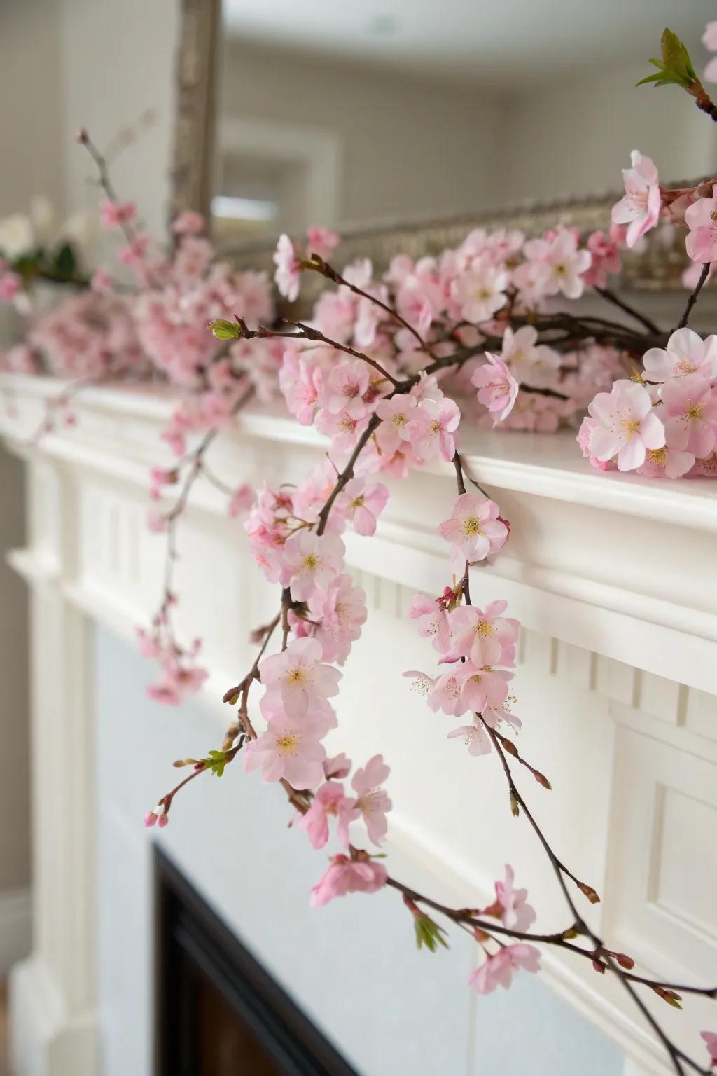 Cherry blossoms add delicate beauty to a spring garland.