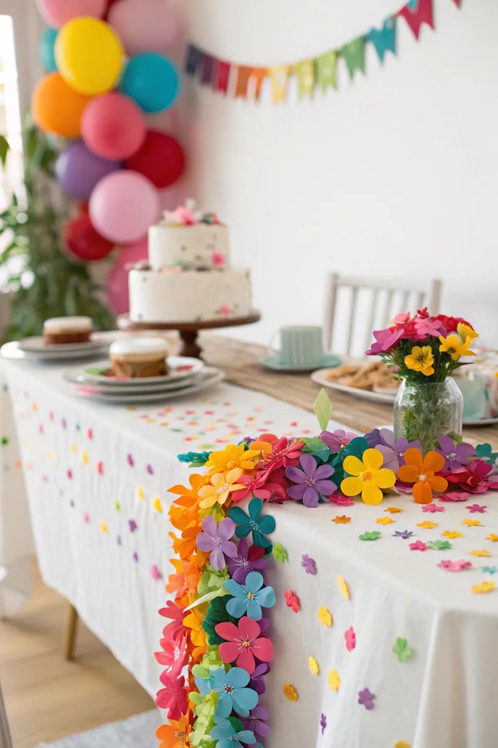 Confetti flowers bring playful color to a spring garland.