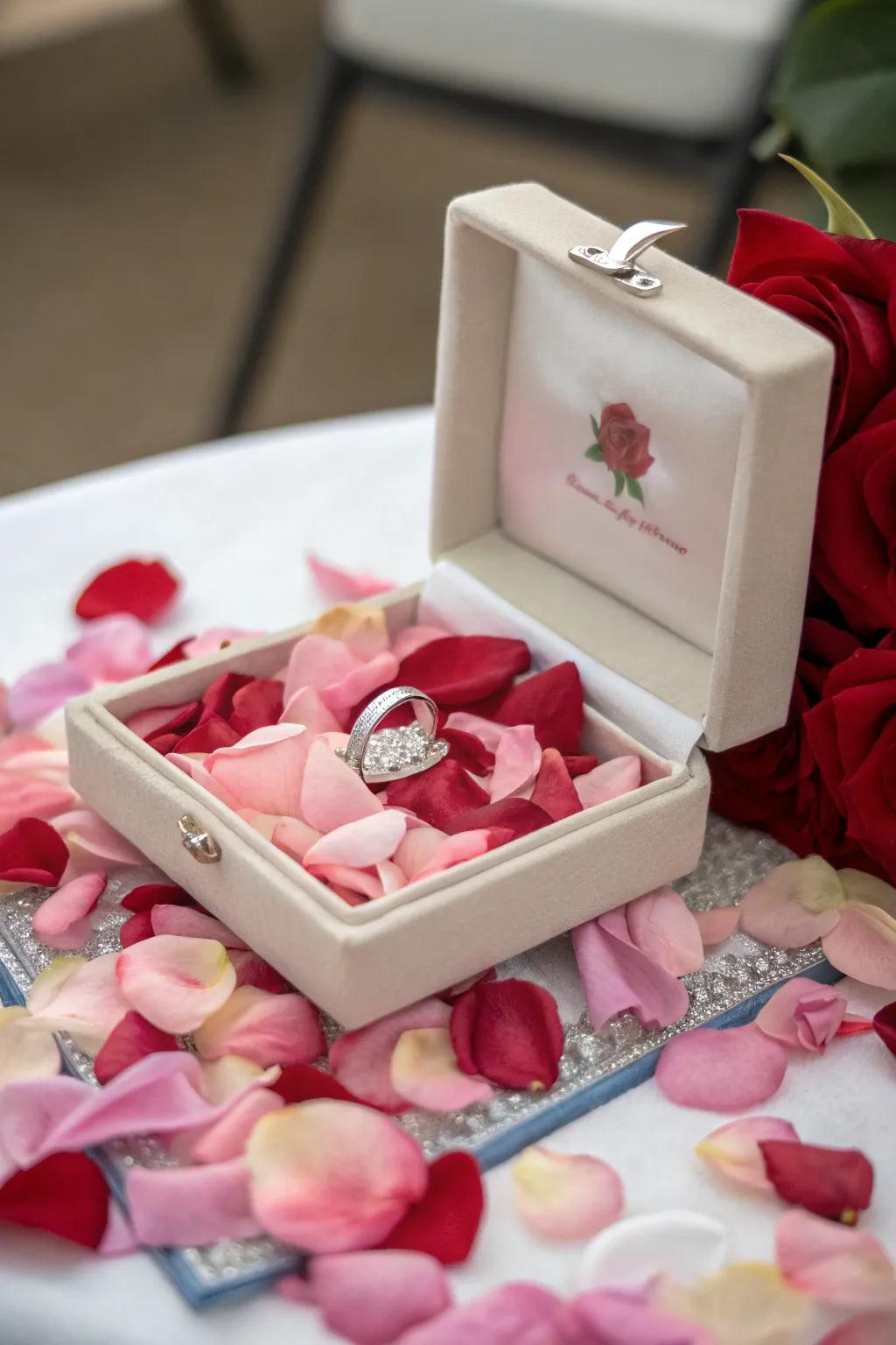 A surprise petal-filled proposal box.