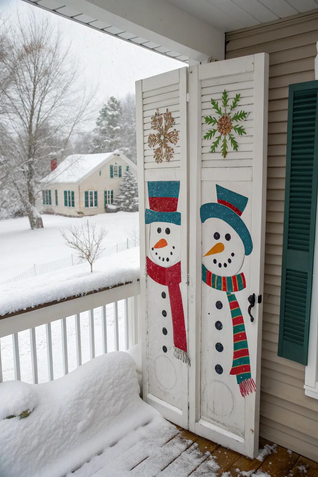 Bring Frosty to your front door with snowman shutters.