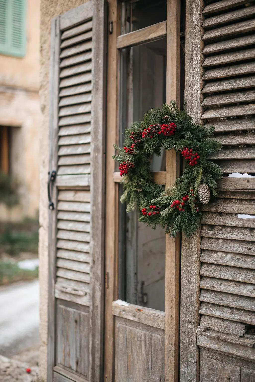 Enhance your wreaths with a rustic shutter backdrop.