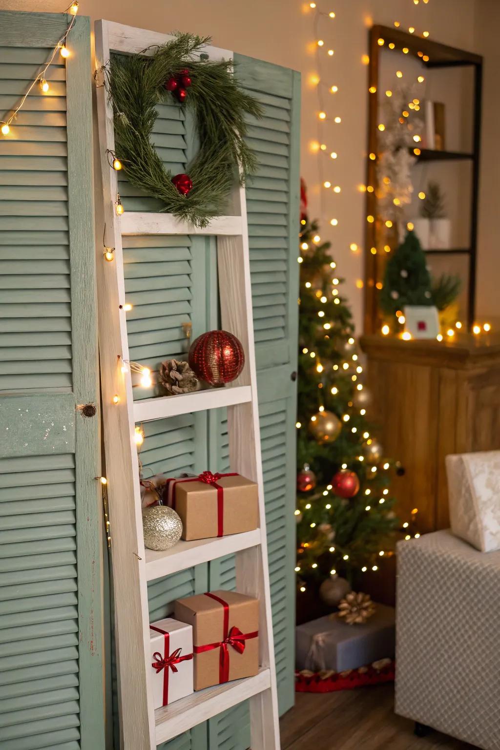 Create a festive focal point with a shutter shelf.