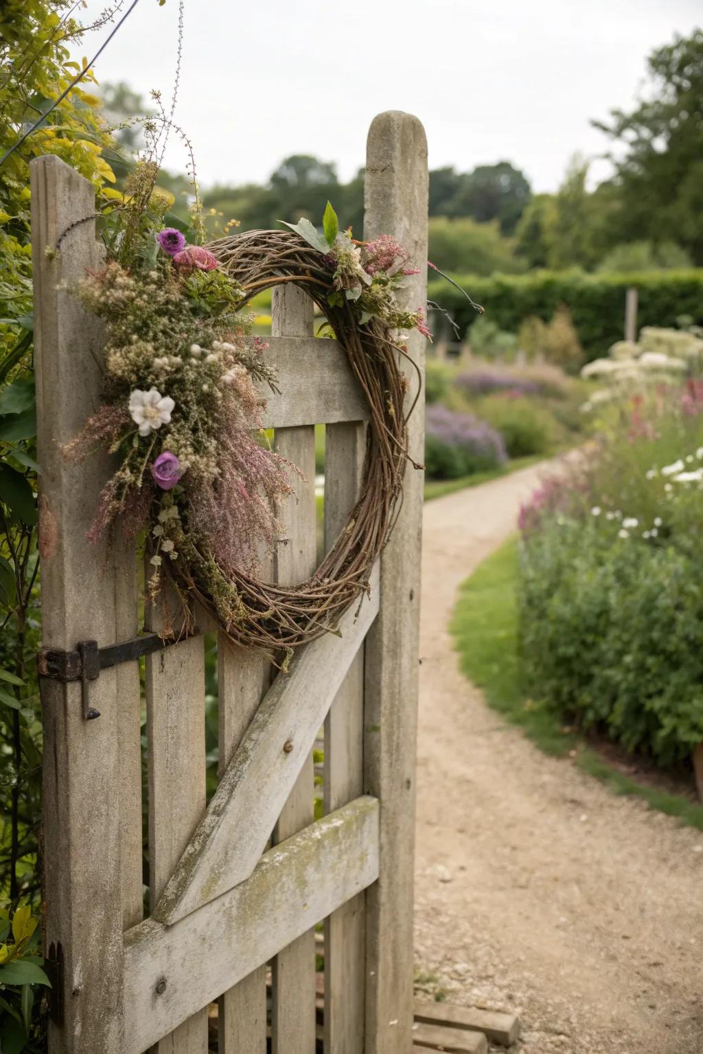 Grapevine wreath with a rustic touch.