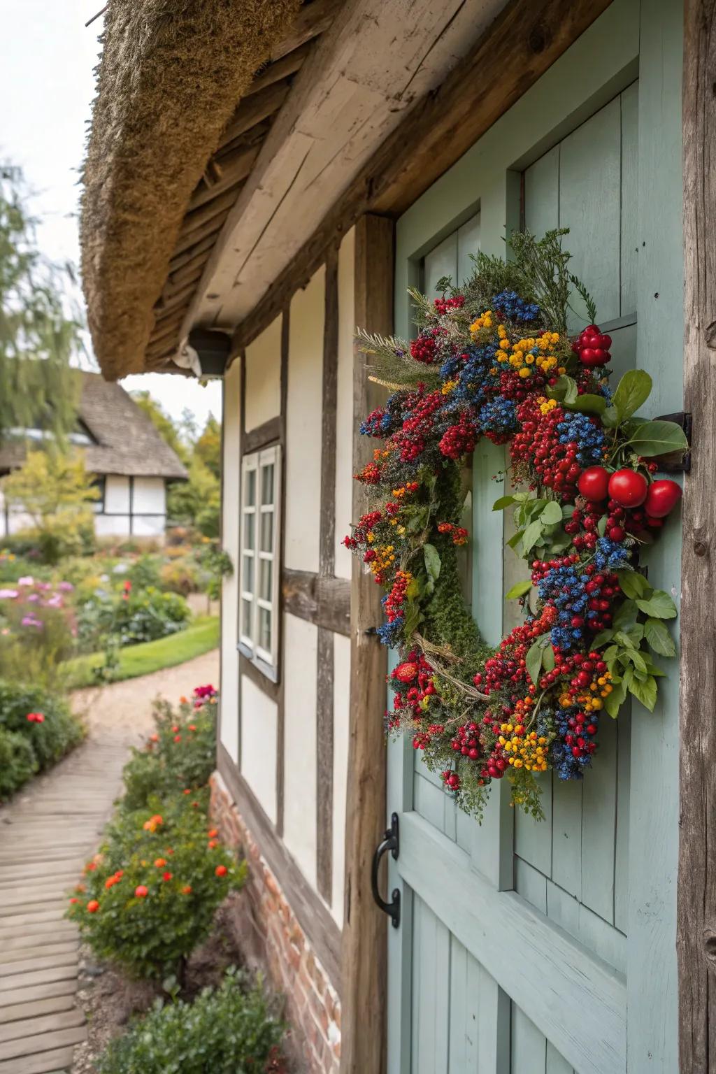 Vibrant wreath filled with colorful berries.