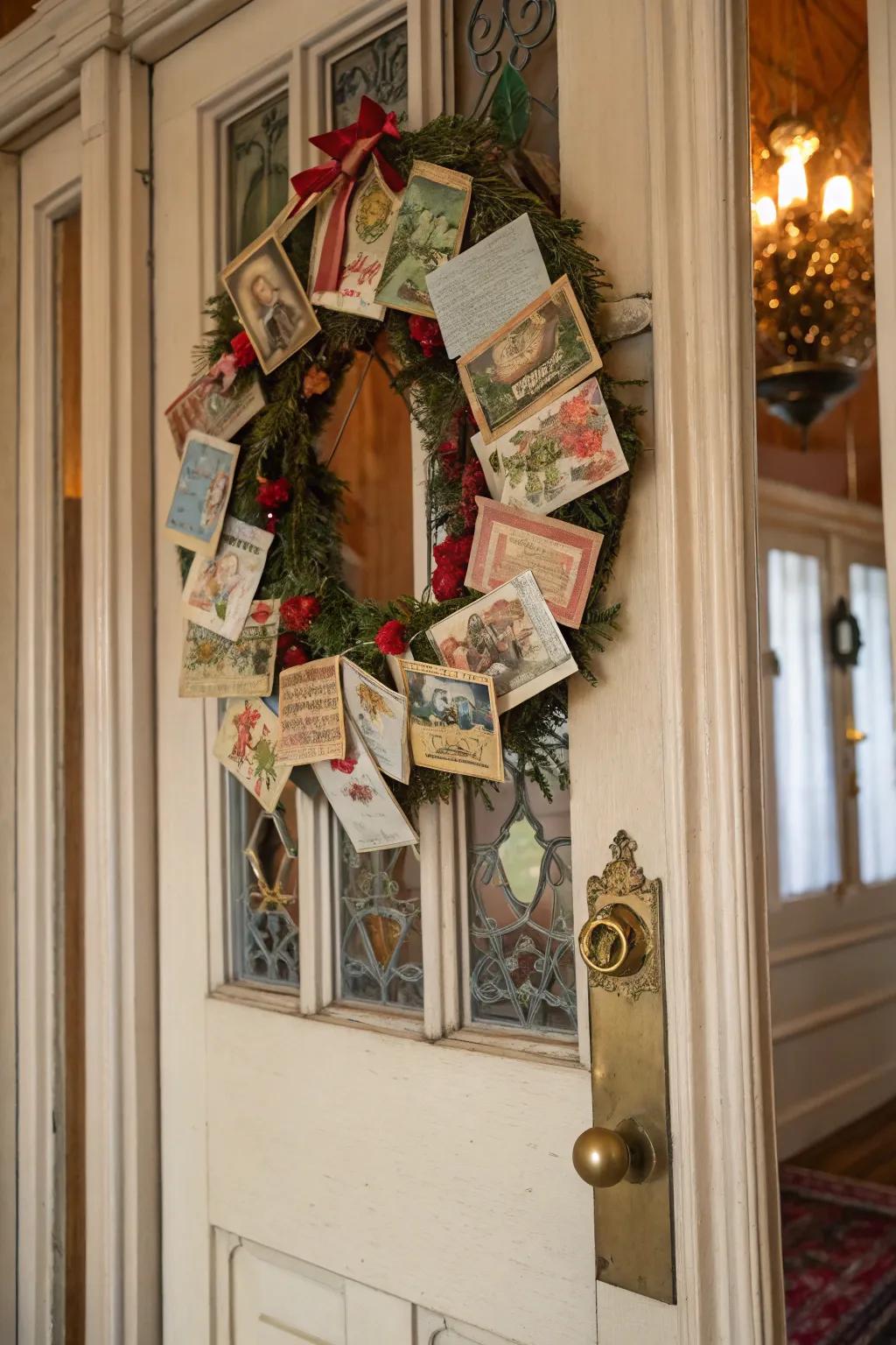 Sentimental wreath made from vintage Christmas cards.