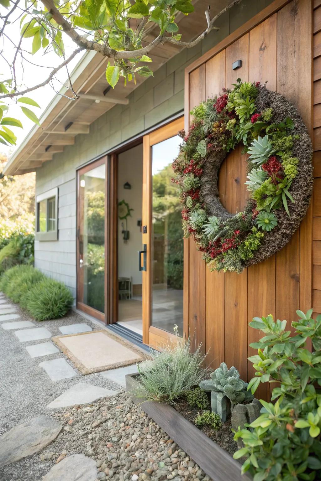 Trendy succulent wreath for year-round beauty.