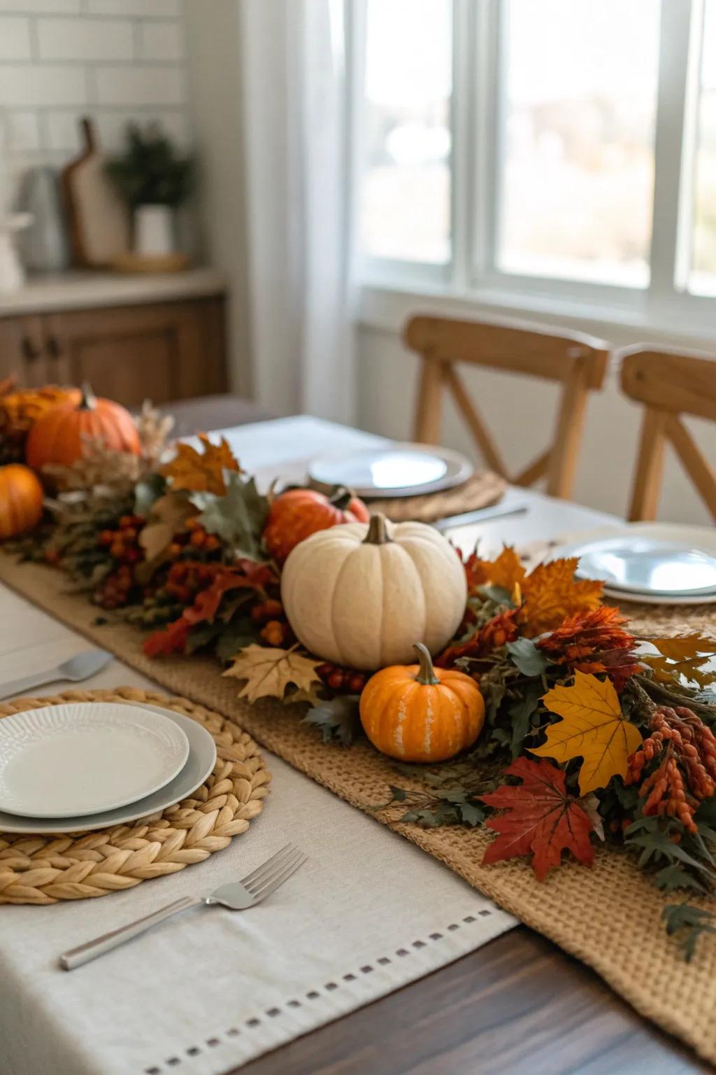 Mini pumpkins and gourds elegantly incorporated into a garland.