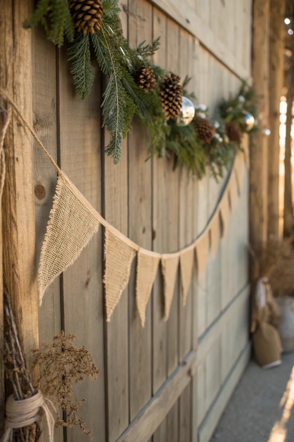 A cozy burlap and twine garland for a rustic look.