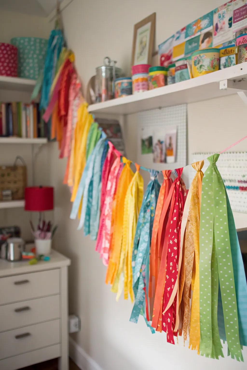 An eco-friendly garland made of fabric scraps.