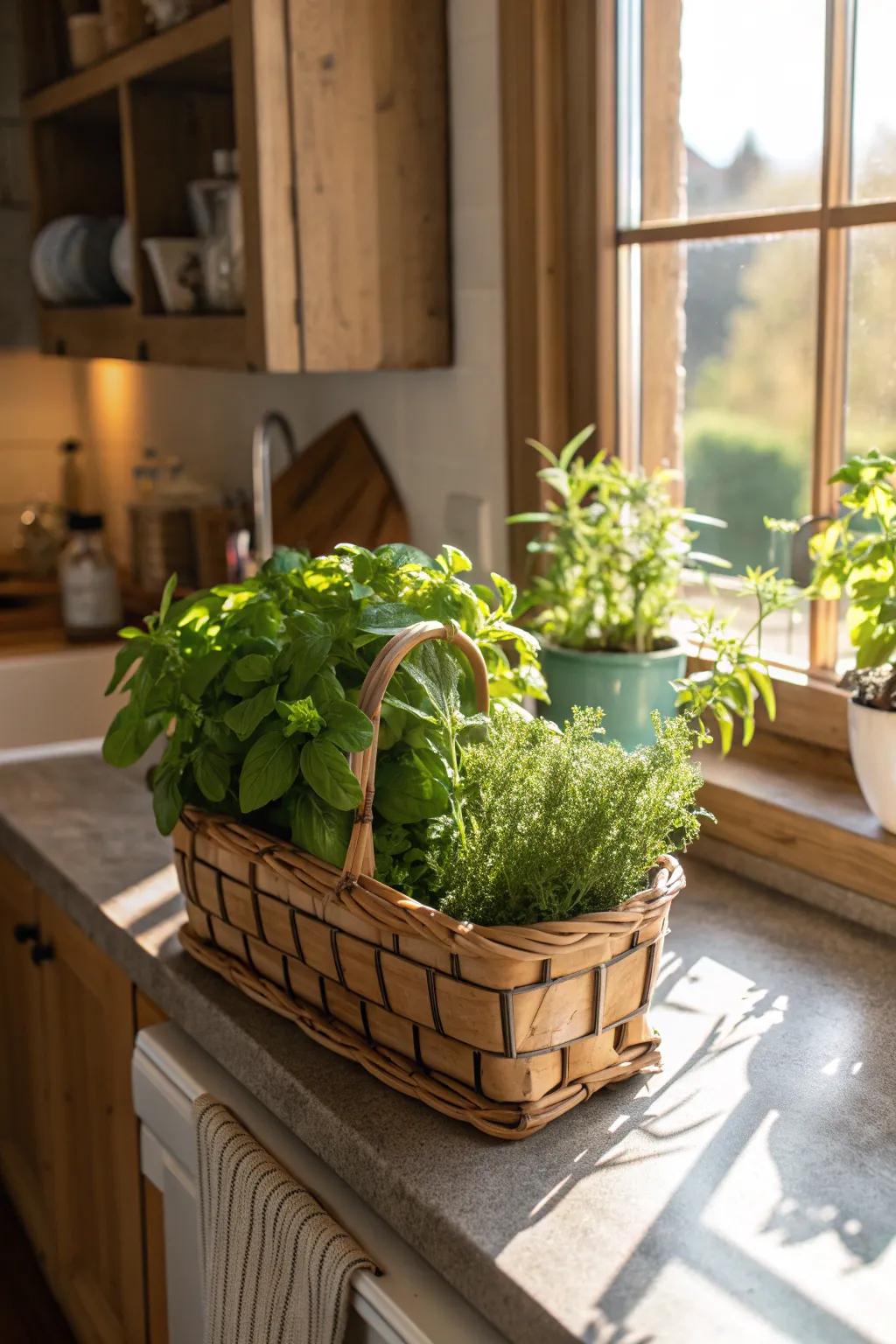 A fresh herb garden gift basket ready to inspire culinary adventures.