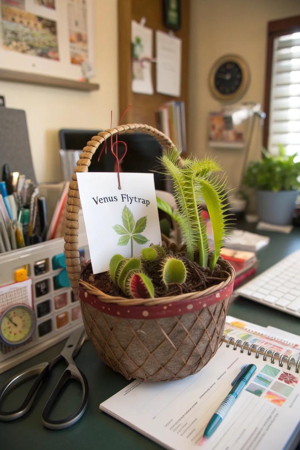 A carnivorous curiosity gift basket with a fascinating Venus flytrap.