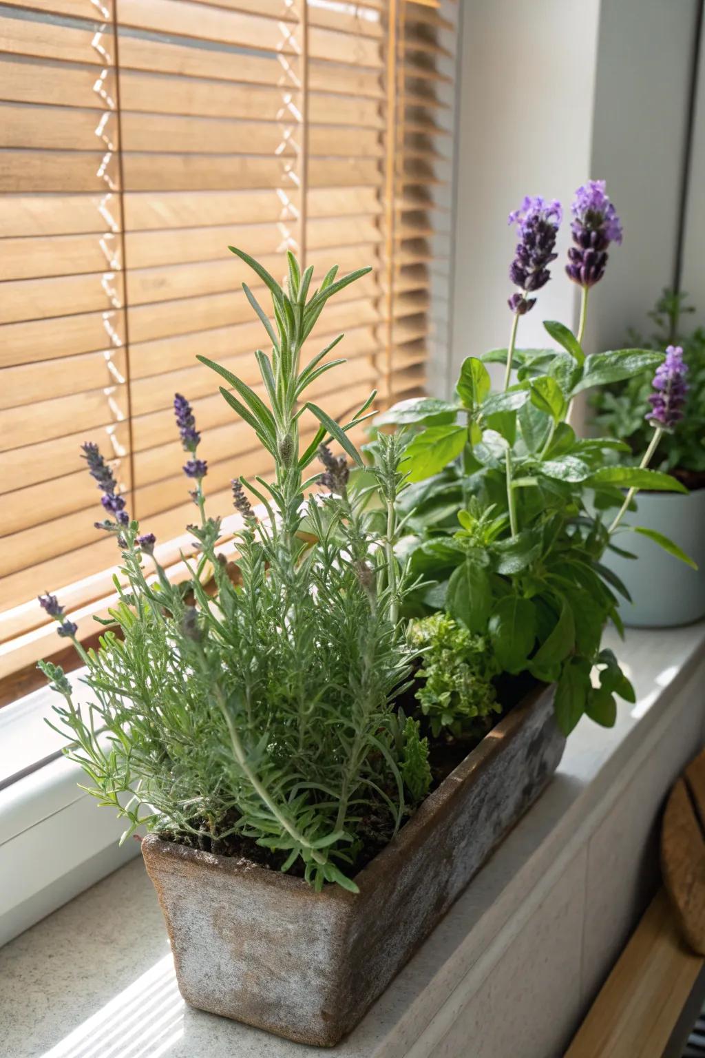 Aromatic and practical with mixed herb planters.