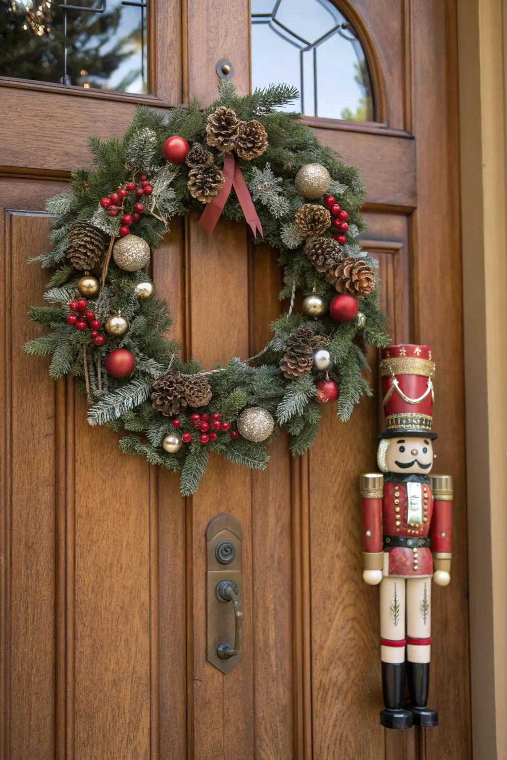 A vintage charm wreath with retro elements.