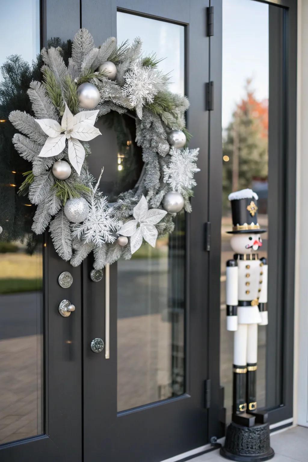 An elegant monochrome wreath with a chic design.