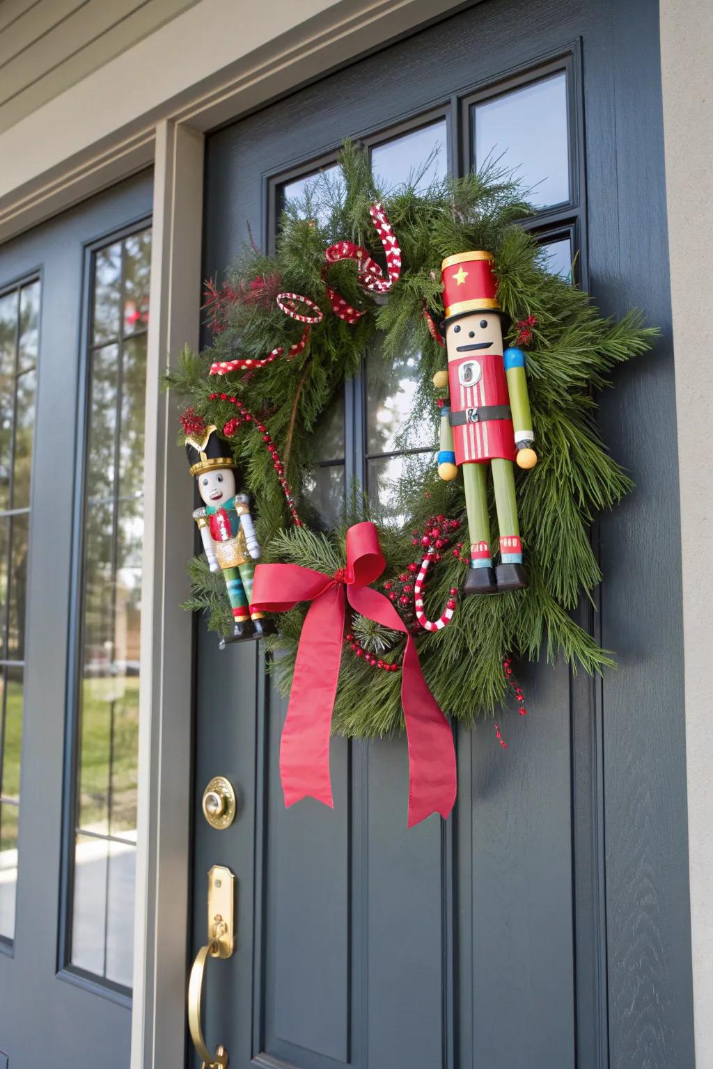 A quirky asymmetrical wreath with playful charm.