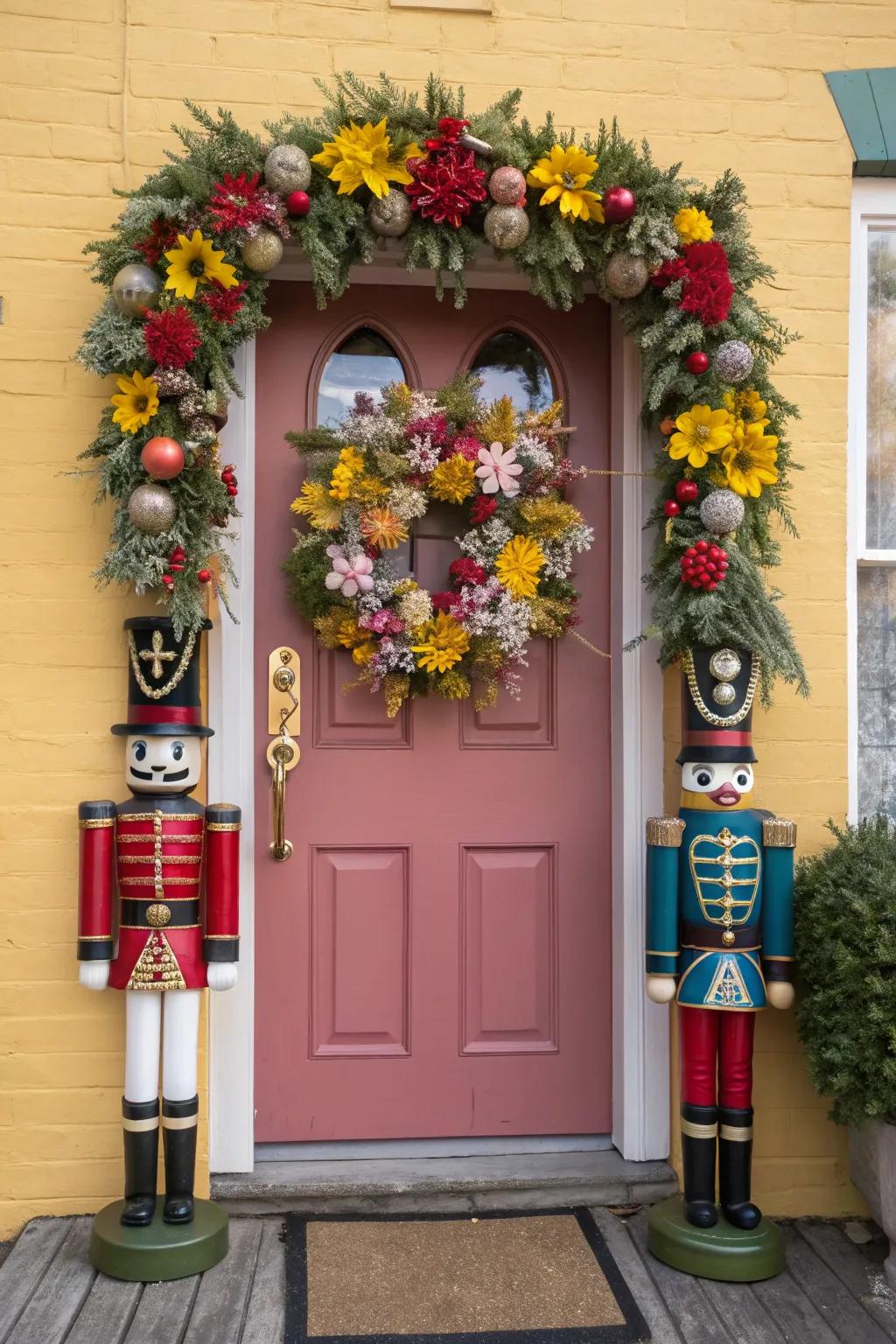A festive floral wreath with colorful charm.